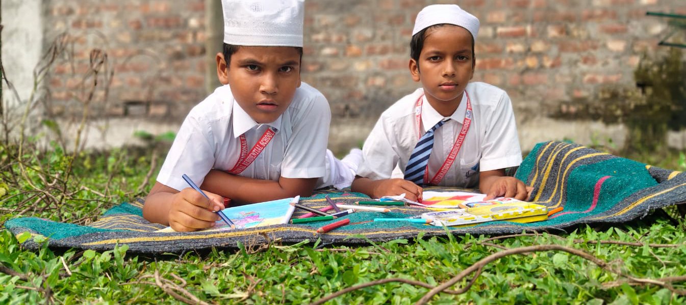 Students doing art